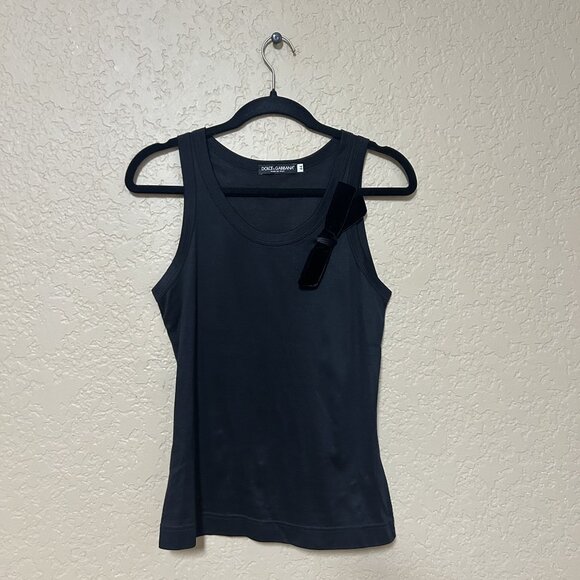 Dolce & Gabanna Womens Velvet Bow Tank Top Black Size 44 - Picture 2 of 5